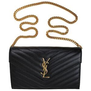 Saint Laurent Bag Chain Shoulder Chain Wallet 2WAY Leather Black